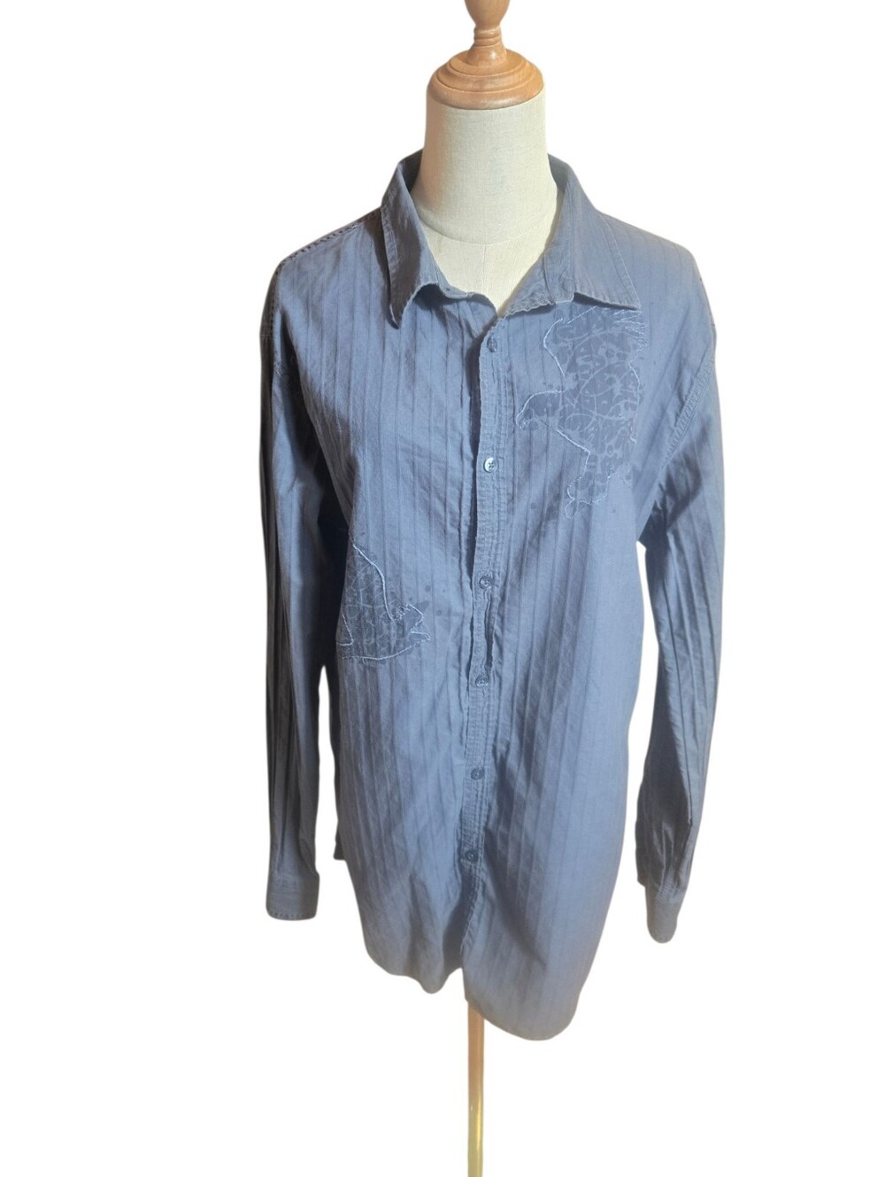 Apt. 9 Vintage Men's Slate Blue Gray Bird  Button-Down Shirt